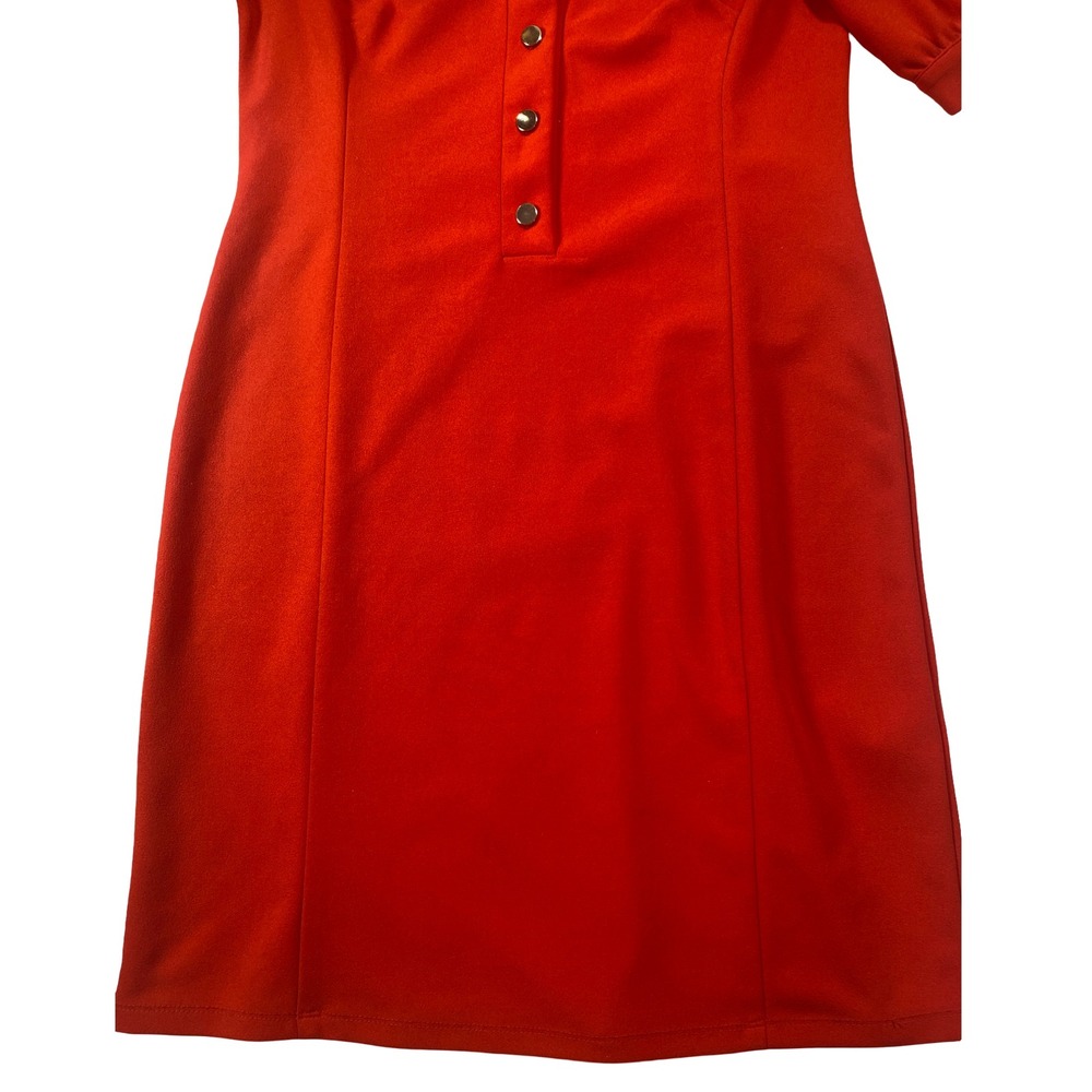 London Times Red Short Sleeve‎ Button Front Shift Dress with Collar Size 8 Carer - Picture 7 of 10
